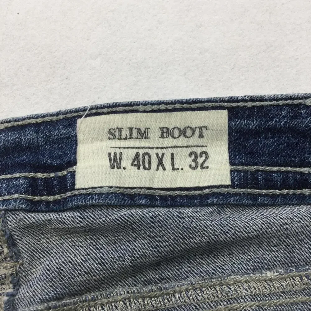 TK Axel Slim Boot Jeans Mens 40x32 Blue Wash Bootcut Denim Stretch Zip Fly